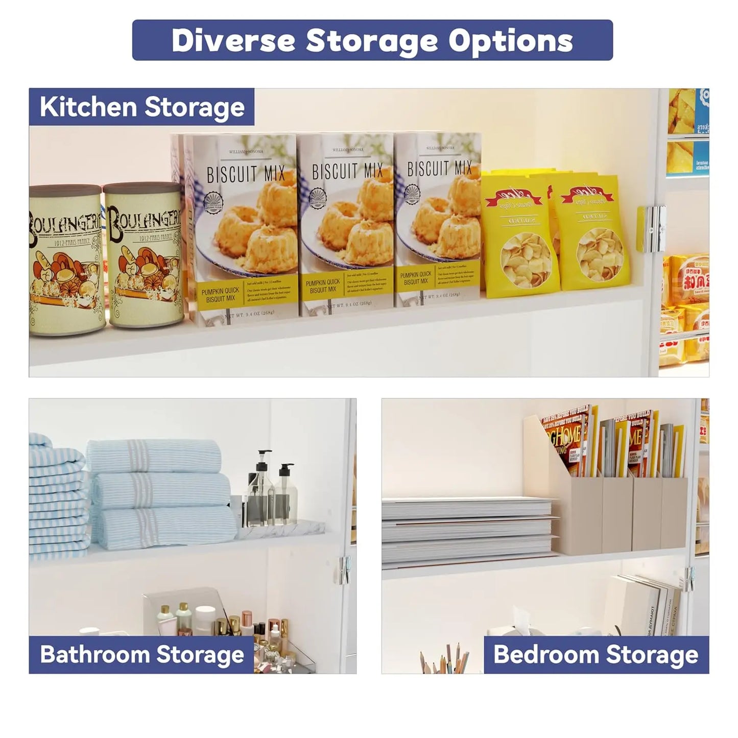 72" LED Kitchen Pantry Cabinet with 3 Drawers