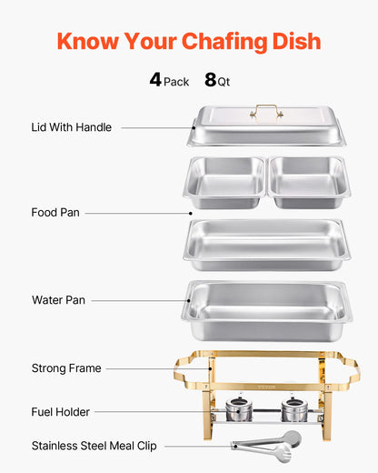 SucceBuy 8 Qt 4 Pack Chafing Dish Buffet Set Stainless Steel Chafer