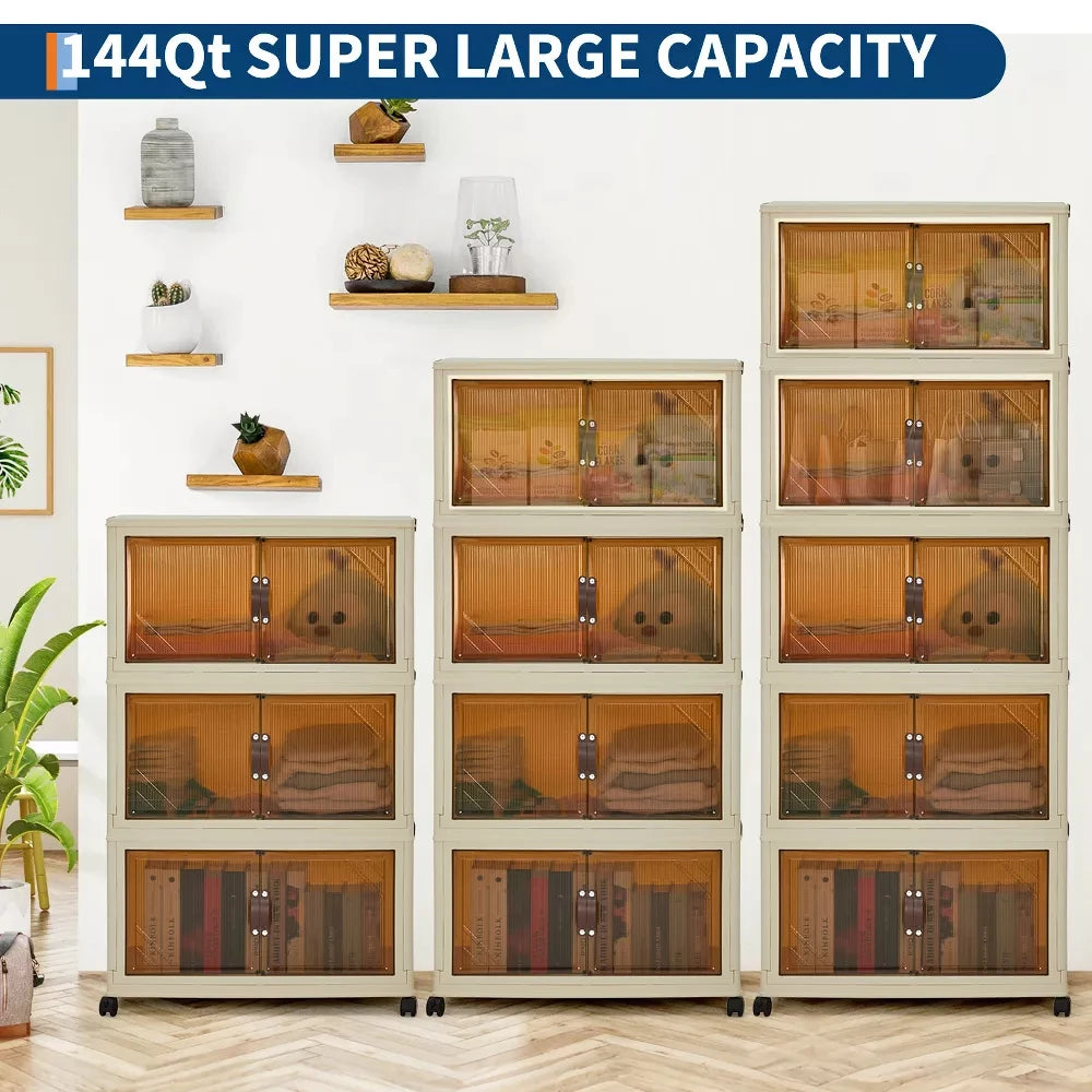 3/4/5-Tier Foldable Storage Cabinet with Lids & Wheels