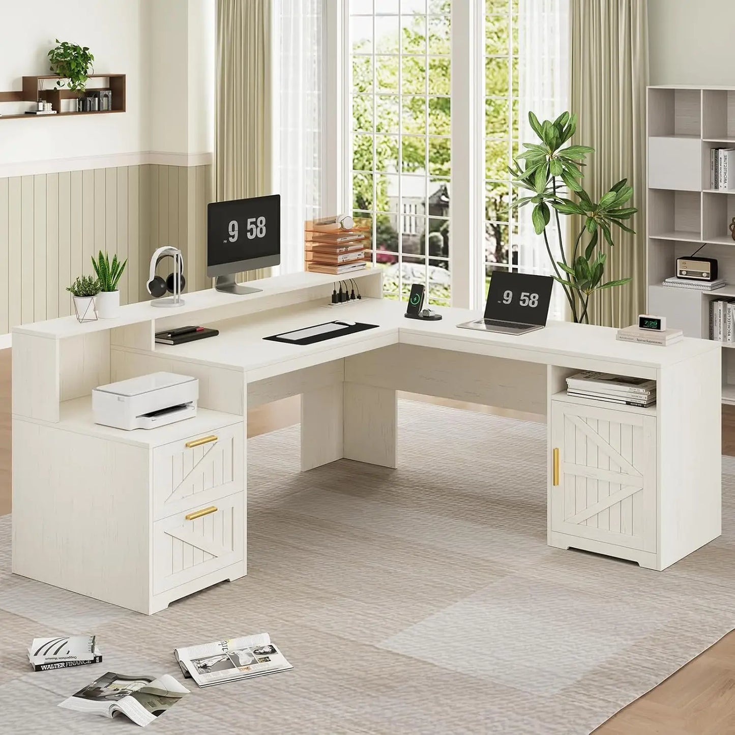 63 L Shaped Desk with Storage Drawers