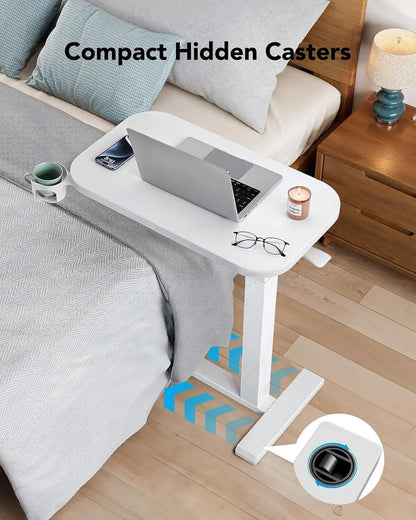 Height-Adjustable Rolling Computer Cart with Cup Holder,