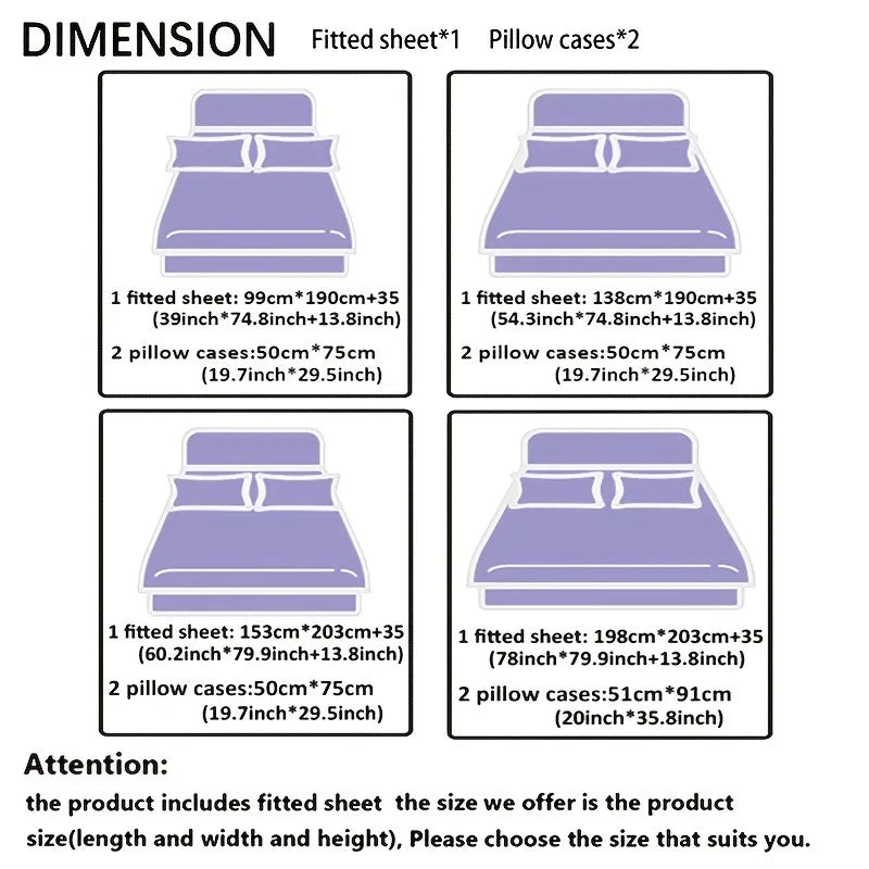 3pcs Cool Technology Digital Printing Material Plaid Fitted Sheet
