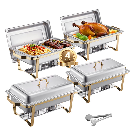 SucceBuy 8 Qt 4 Pack Chafing Dish Buffet Set Stainless Steel Chafer