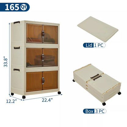3/4/5-Tier Foldable Storage Cabinet with Lids & Wheels