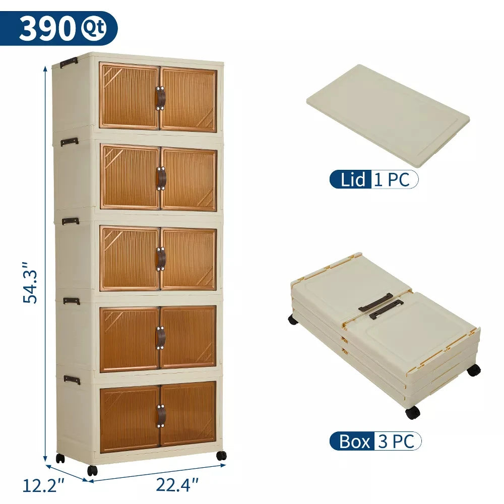 3/4/5-Tier Foldable Storage Cabinet with Lids & Wheels