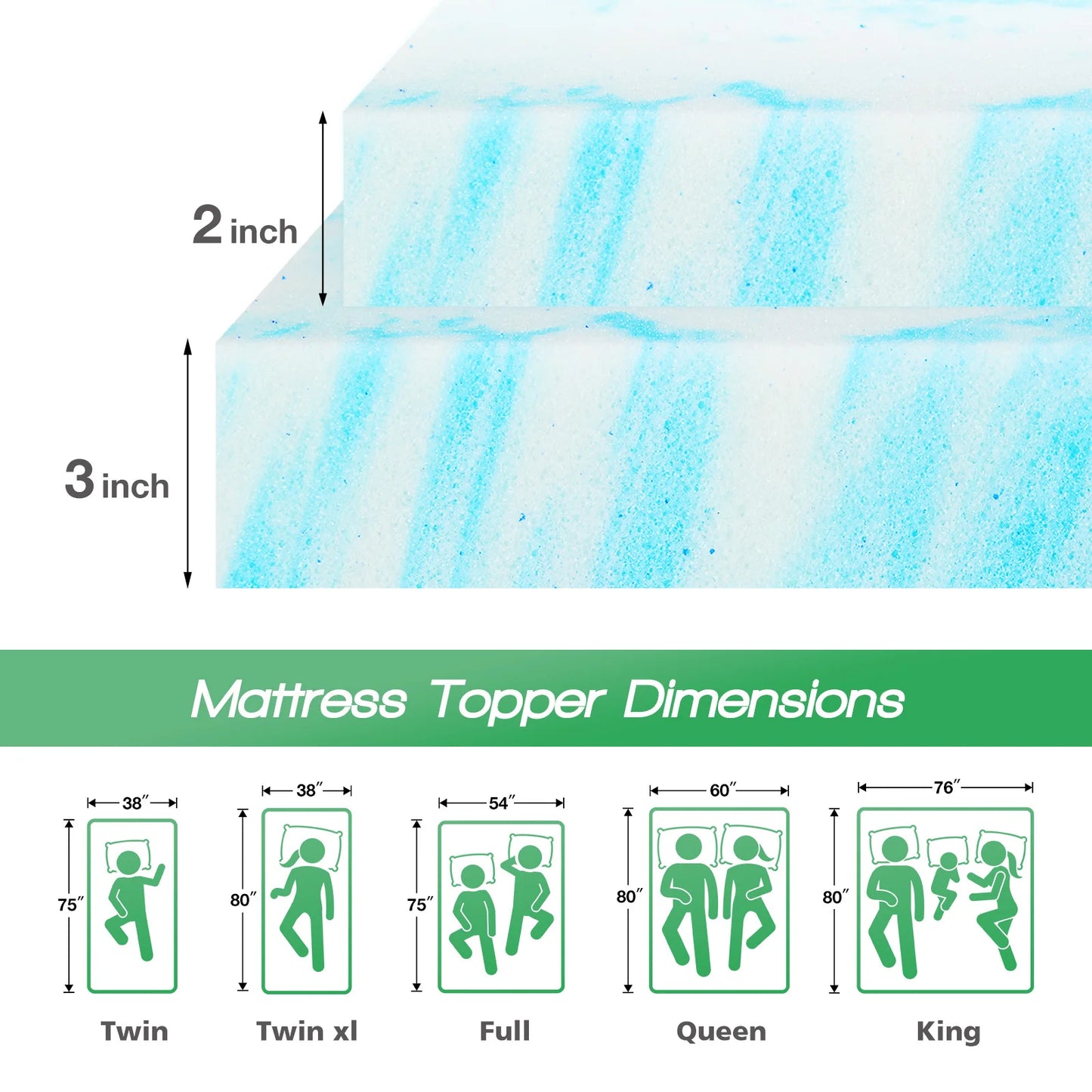 JHK 2-3 Inch Memory Foam Mattress