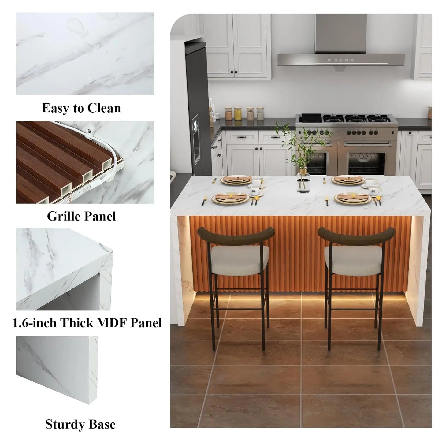 63" Large Imitation Marble Dining Table for 4-6 People