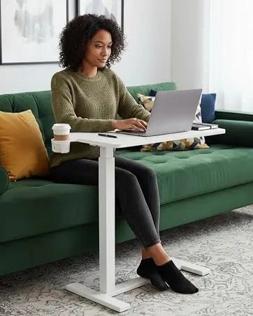Height-Adjustable Rolling Computer Cart with Cup Holder,