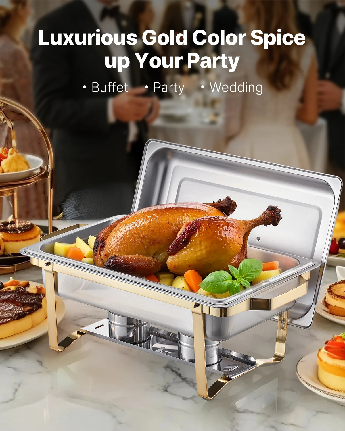 SucceBuy 8 Qt 4 Pack Chafing Dish Buffet Set Stainless Steel Chafer