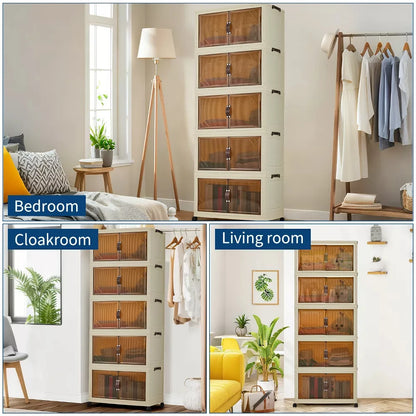 3/4/5-Tier Foldable Storage Cabinet with Lids & Wheels