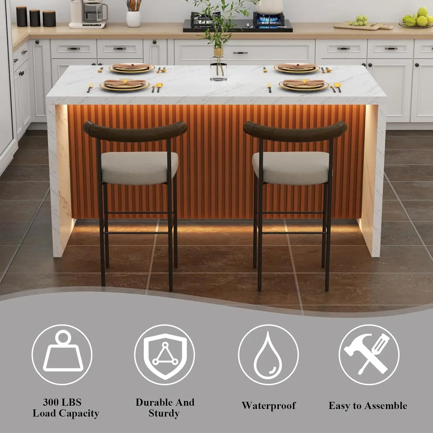 63" Large Imitation Marble Dining Table for 4-6 People