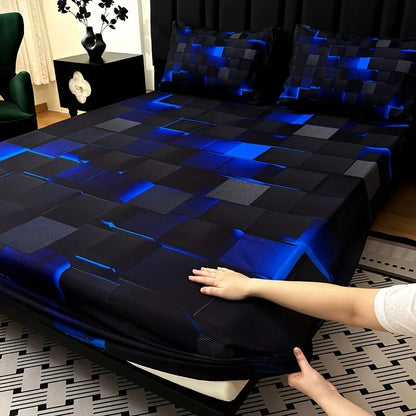 3pcs Cool Technology Digital Printing Material Plaid Fitted Sheet