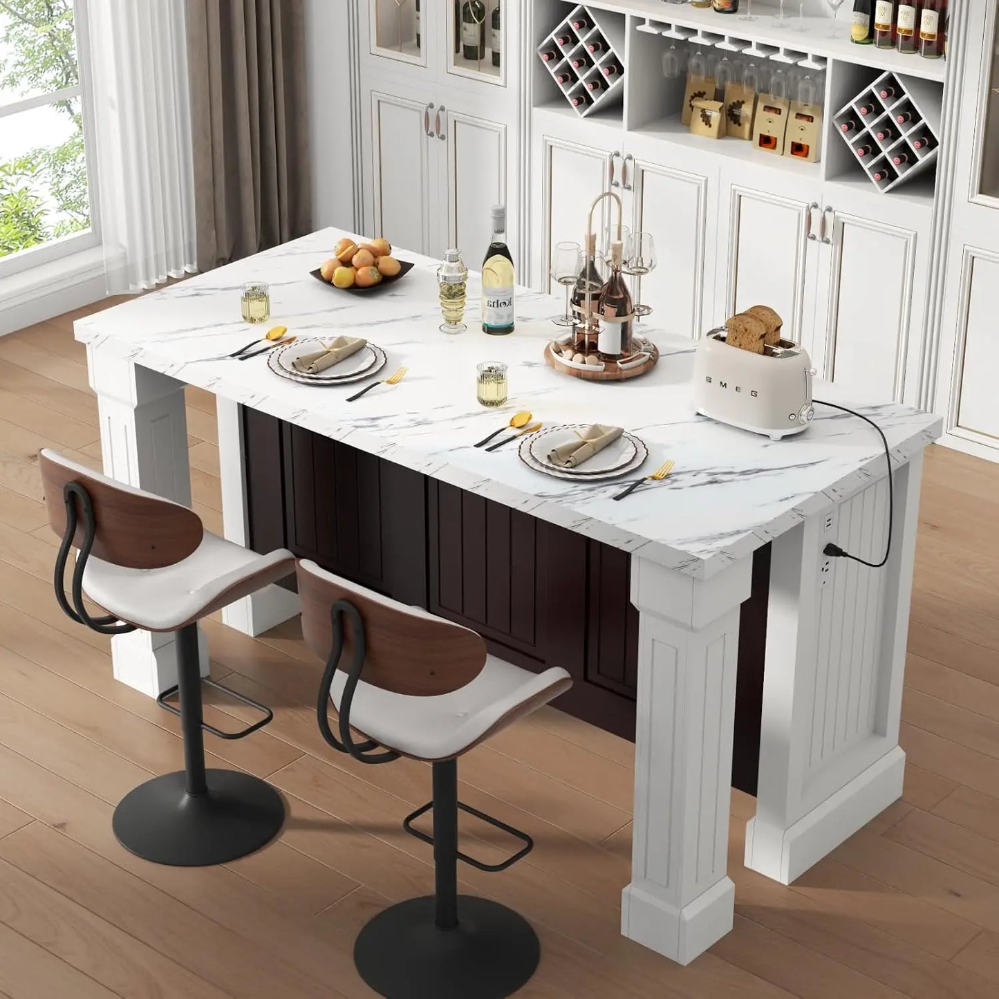 63" Large Imitation Marble Dining Table for 4-6 People