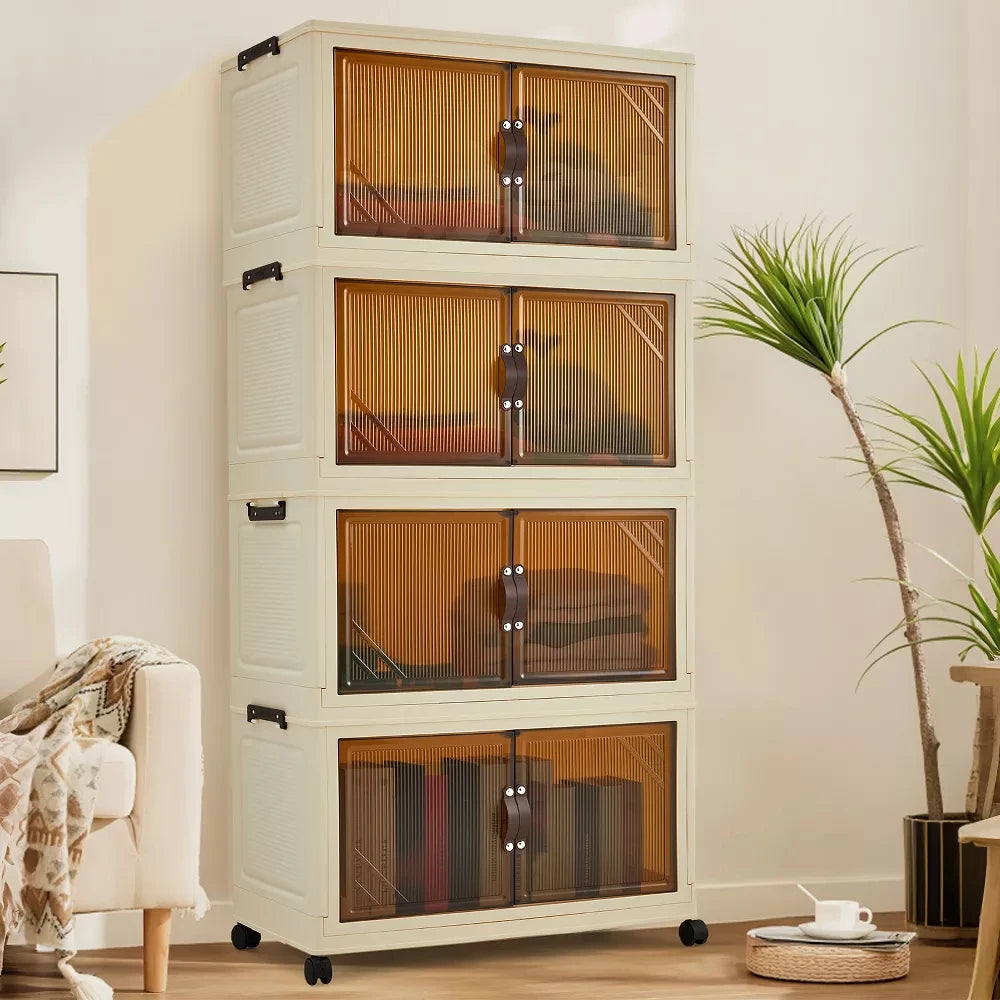 3/4/5-Tier Foldable Storage Cabinet with Lids & Wheels