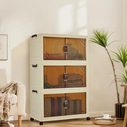 3/4/5-Tier Foldable Storage Cabinet with Lids & Wheels