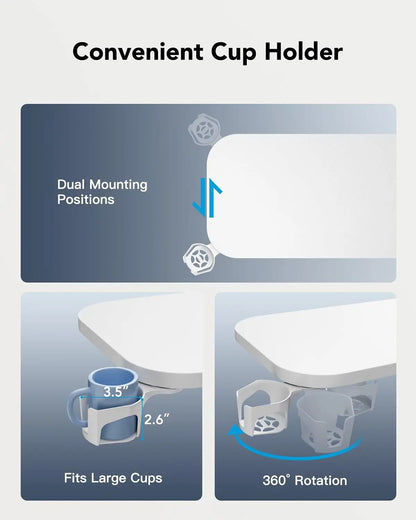 Height-Adjustable Rolling Computer Cart with Cup Holder,