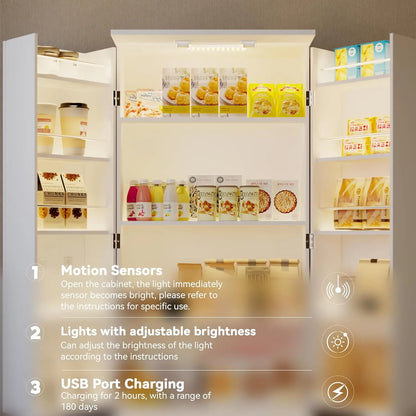 72" LED Kitchen Pantry Cabinet with 3 Drawers
