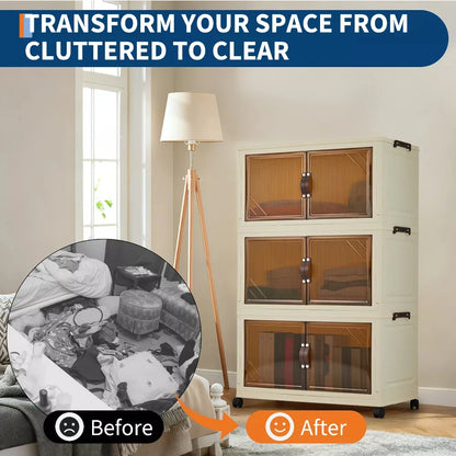 3/4/5-Tier Foldable Storage Cabinet with Lids & Wheels