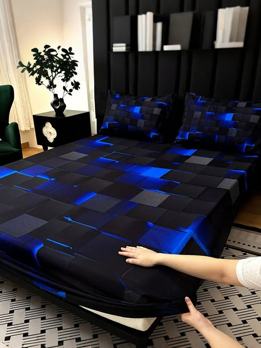 3pcs Cool Technology Digital Printing Material Plaid Fitted Sheet