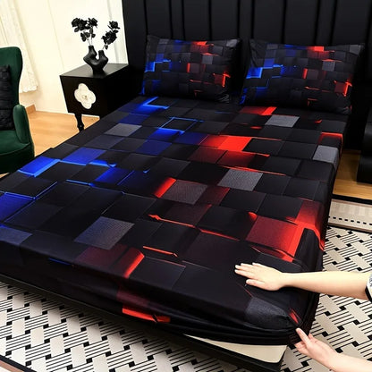 3pcs Cool Technology Digital Printing Material Plaid Fitted Sheet