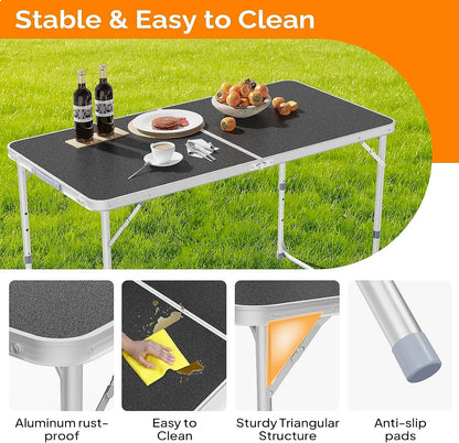 VINGLI 4FT White Folding Table Adjustable Height