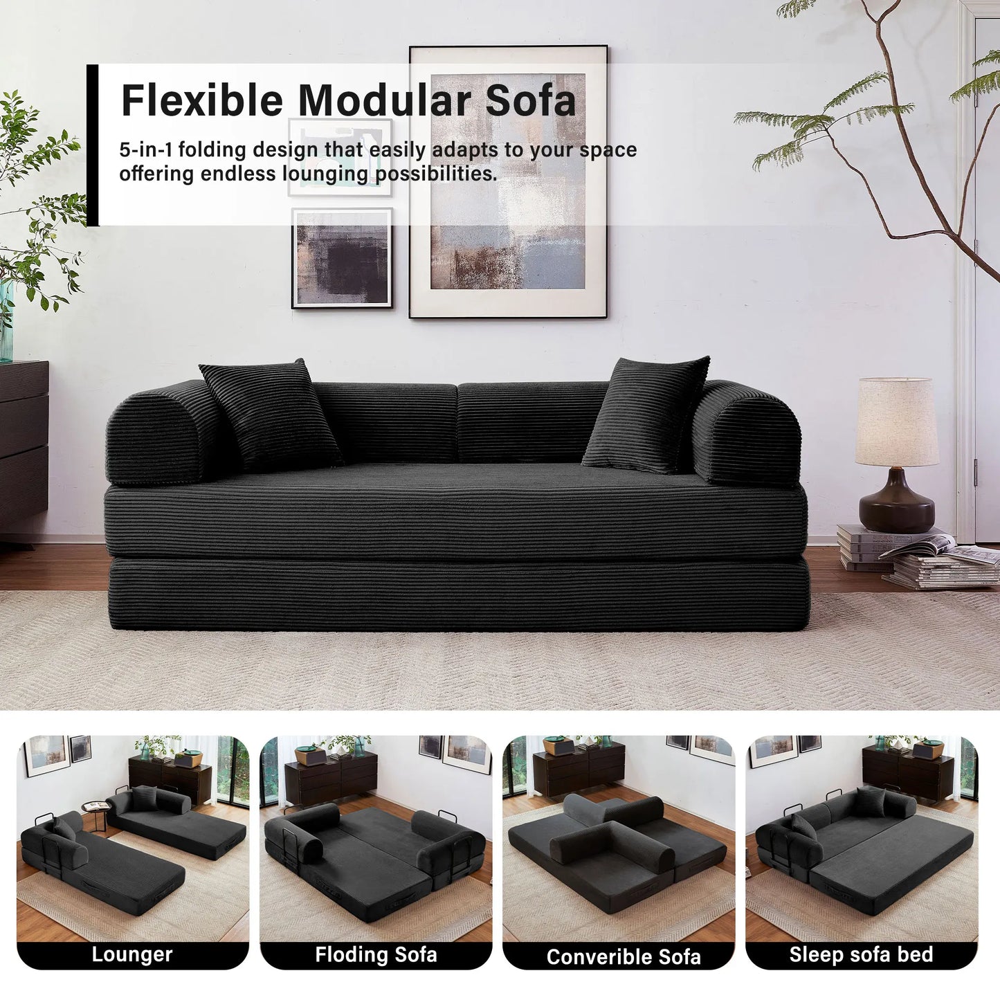 79'' Boneless Couch Foldable Convertible Futon