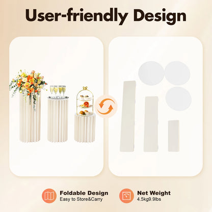 3Pcs Foldable Cardboard Flower Stands (40+60+80cm)