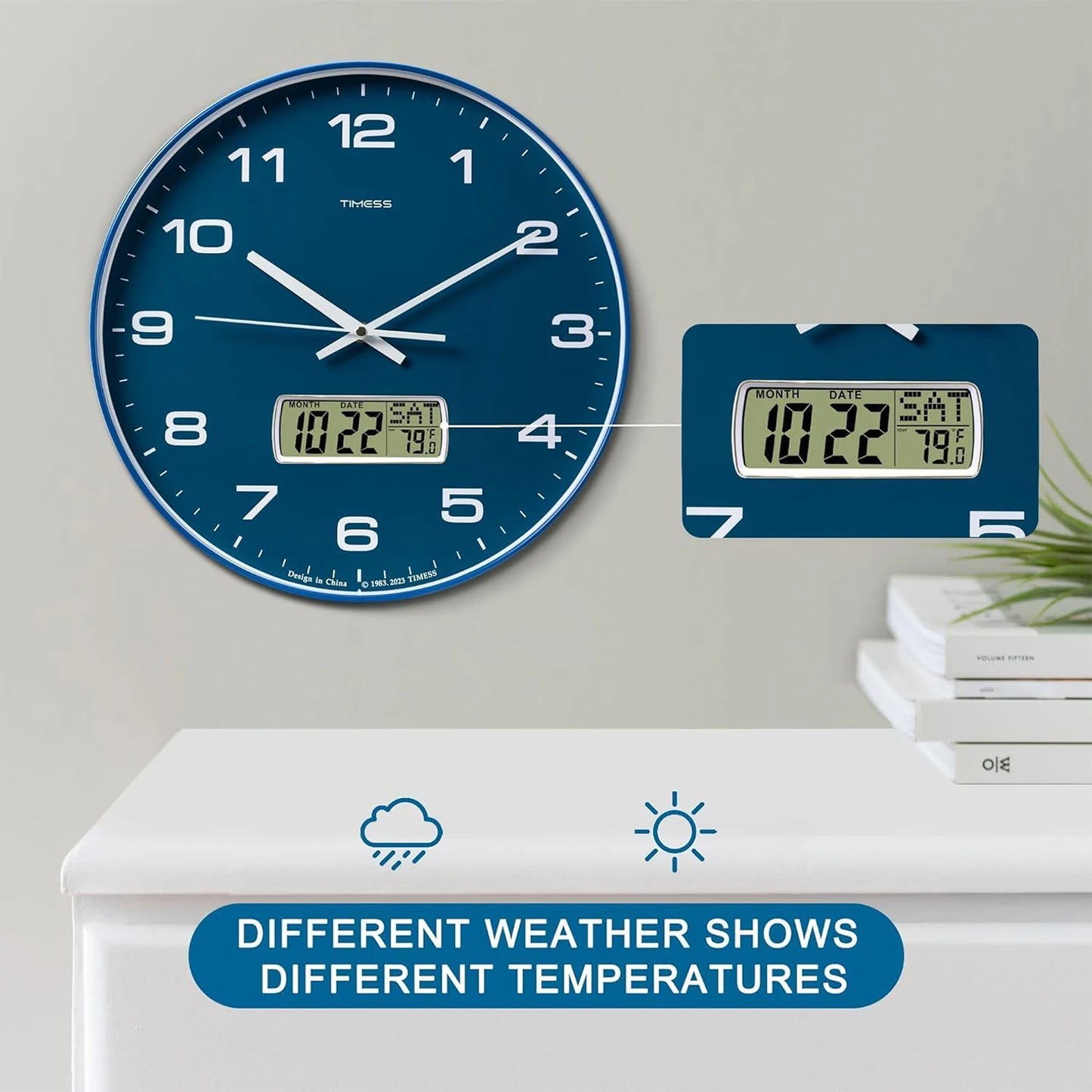 TIMESS Calendar Wall Clock,3 Sizes 4 Colors Optional