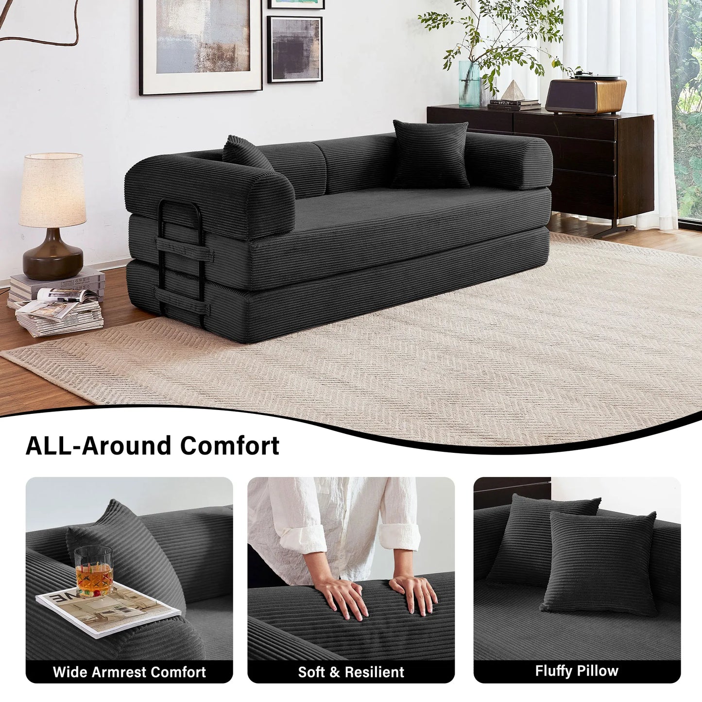 79'' Boneless Couch Foldable Convertible Futon