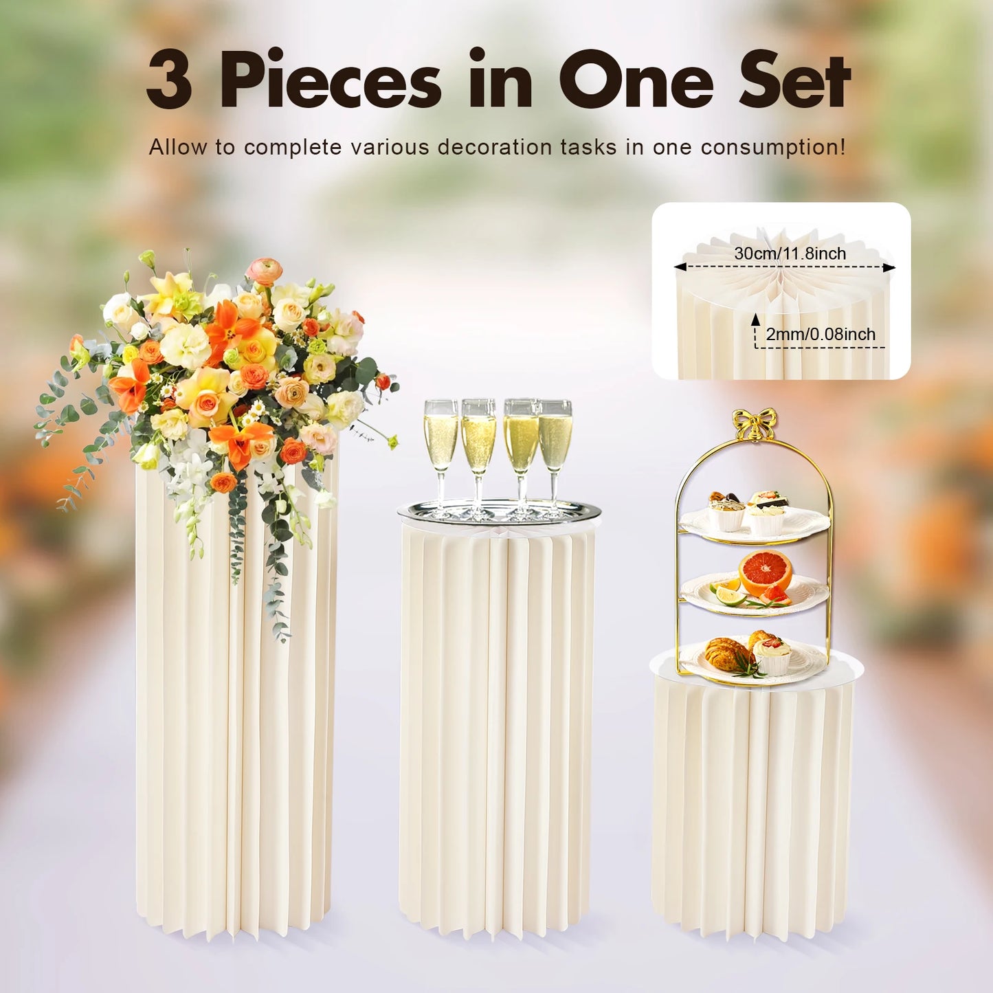 3Pcs Foldable Cardboard Flower Stands (40+60+80cm)