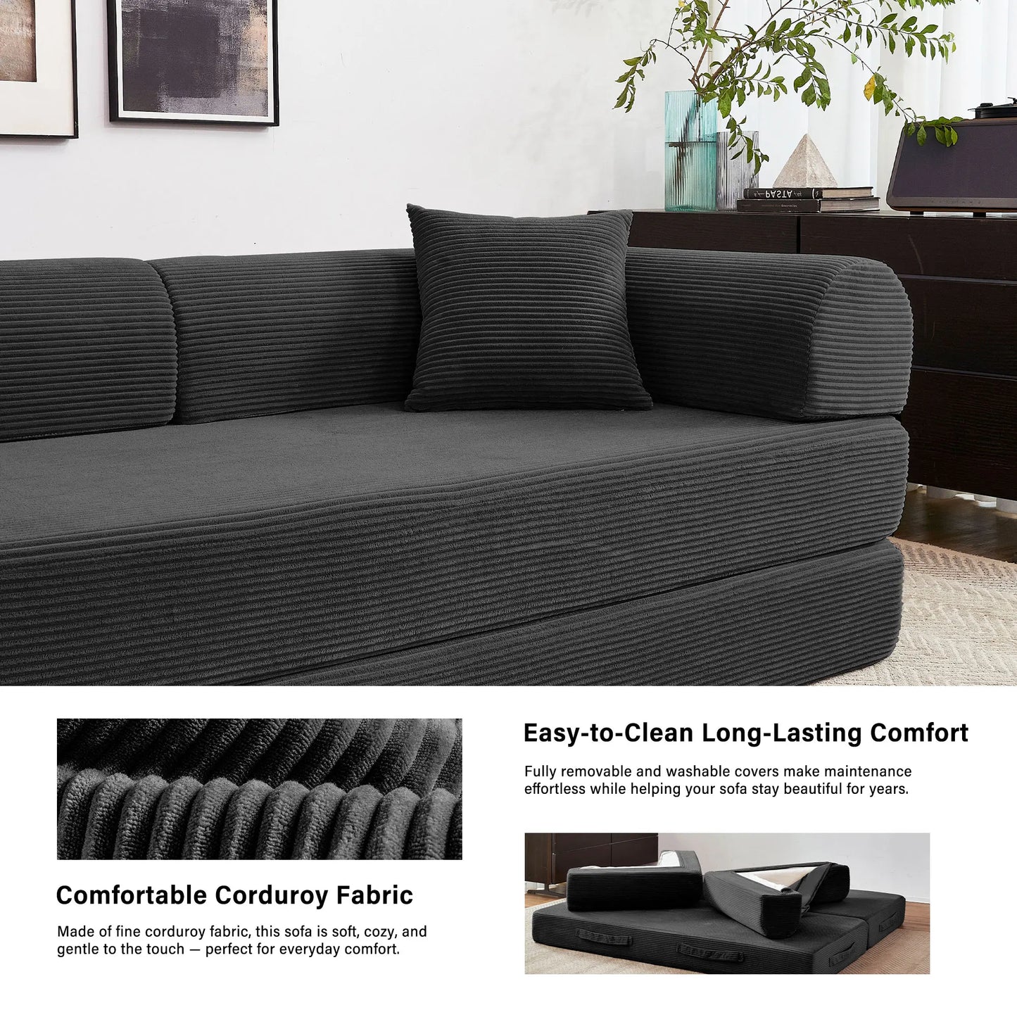 79'' Boneless Couch Foldable Convertible Futon