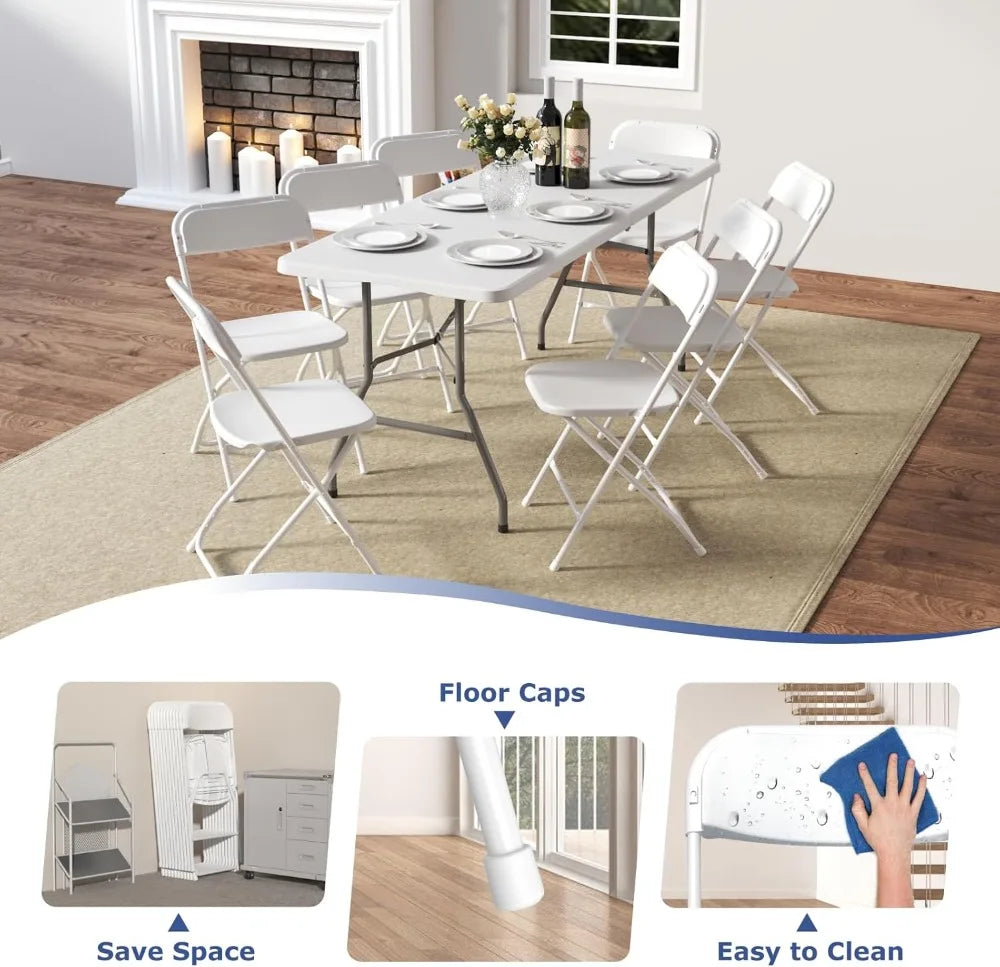 12 Pack White Folding Chairs, Indoor Outdoor Events