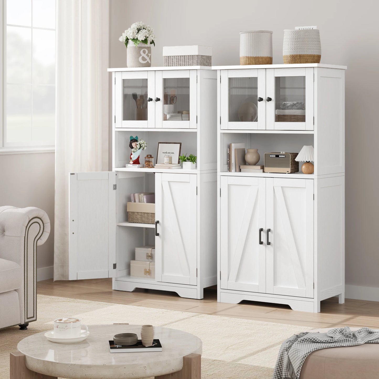Free Standing Kitchen Pantry Cupboard with 4 Doors