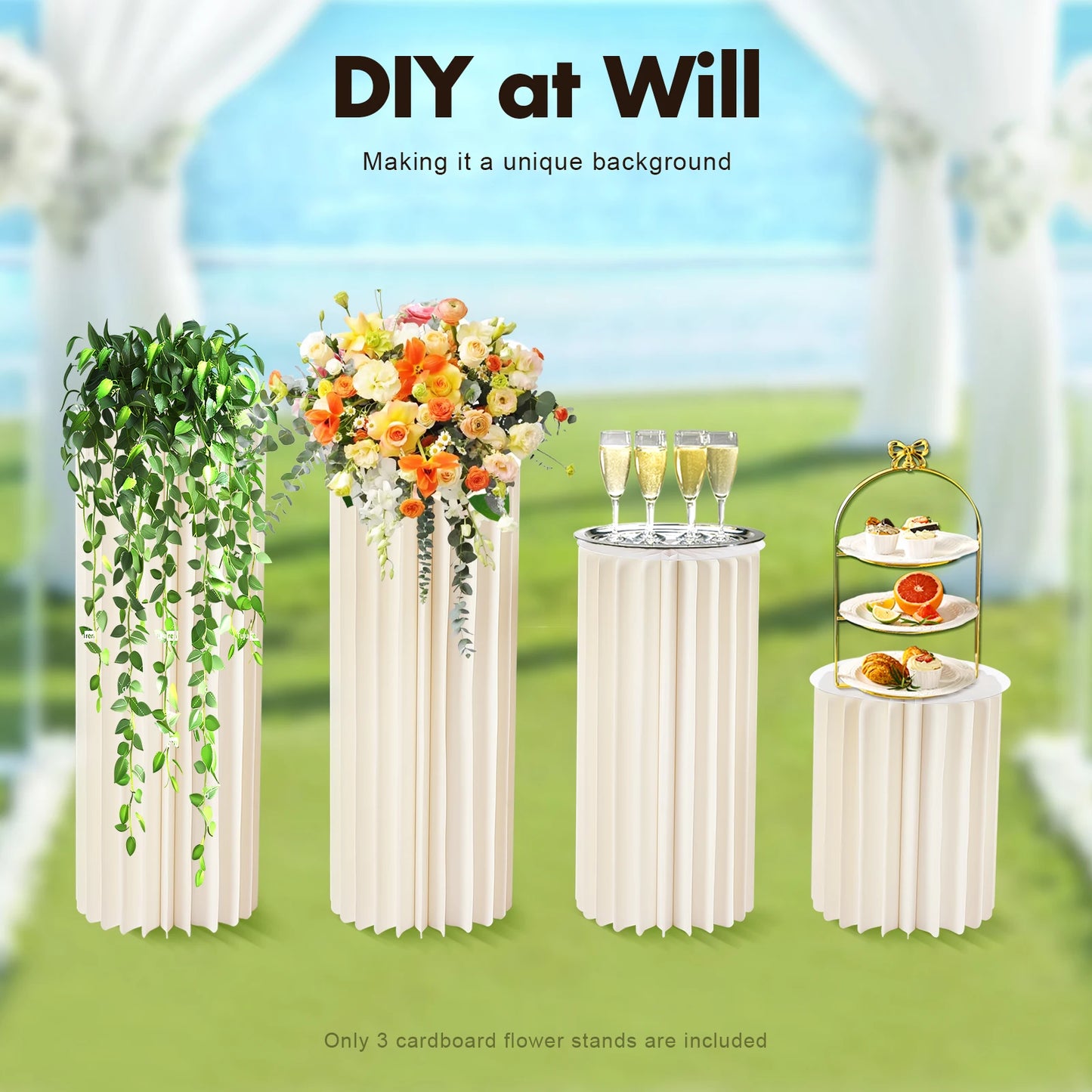 3Pcs Foldable Cardboard Flower Stands (40+60+80cm)