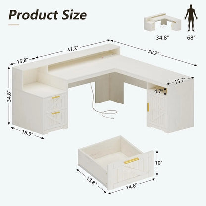 63 L Shaped Desk with Storage Drawers