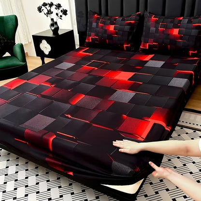 3pcs Cool Technology Digital Printing Material Plaid Fitted Sheet
