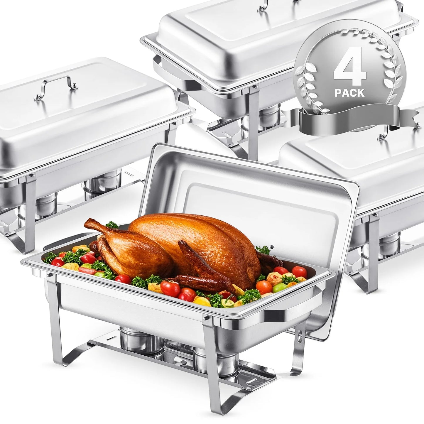 SucceBuy 8 Qt 4 Pack Chafing Dish Buffet Set Stainless Steel Chafer
