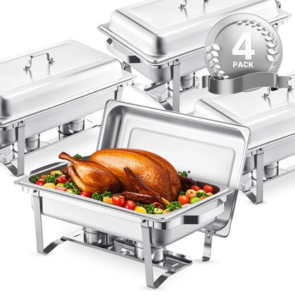 SucceBuy 8 Qt 4 Pack Chafing Dish Buffet Set Stainless Steel Chafer