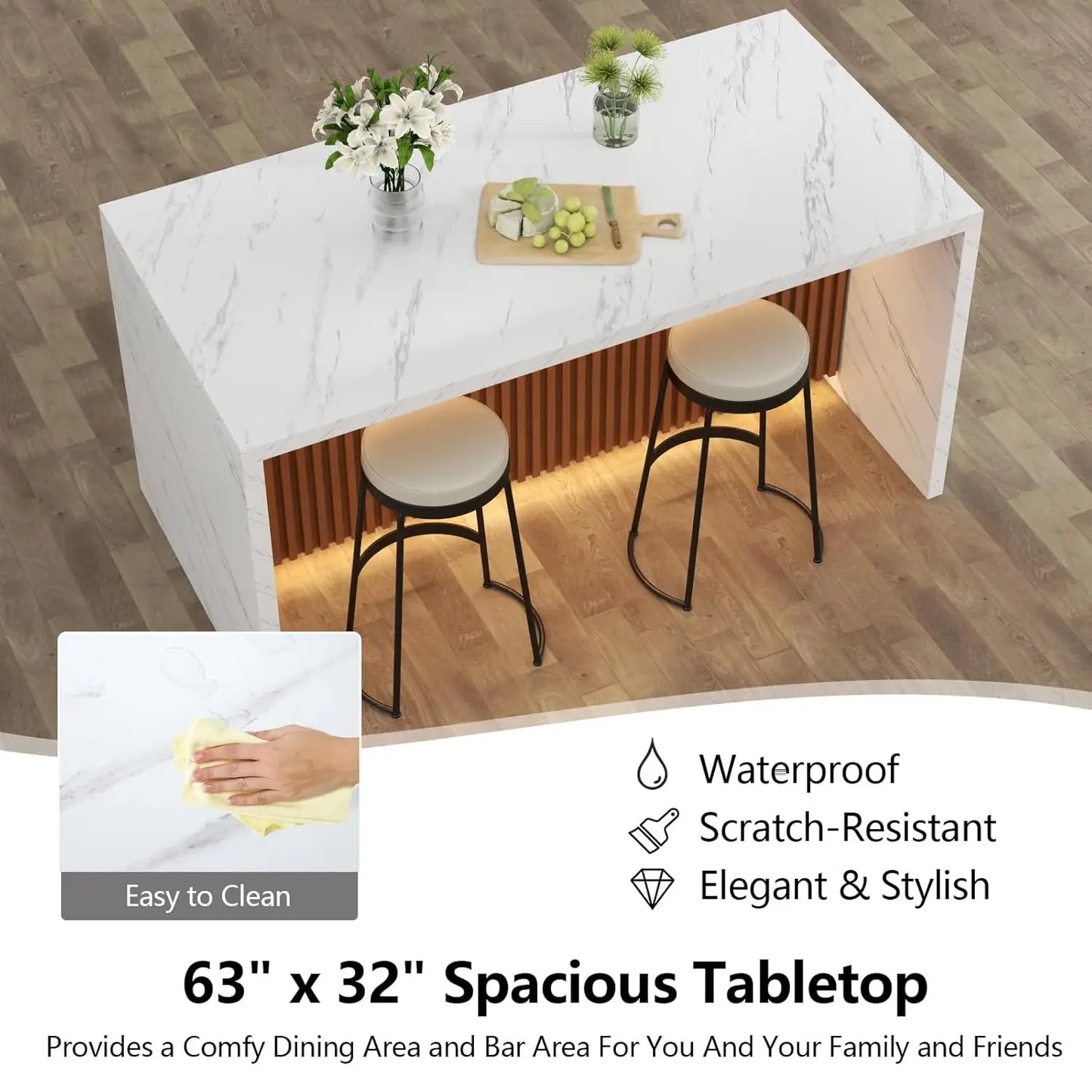 63" Large Imitation Marble Dining Table for 4-6 People