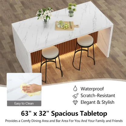 63" Large Imitation Marble Dining Table for 4-6 People