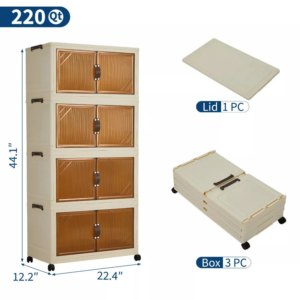 3/4/5-Tier Foldable Storage Cabinet with Lids & Wheels