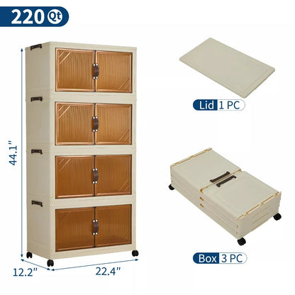 3/4/5-Tier Foldable Storage Cabinet with Lids & Wheels