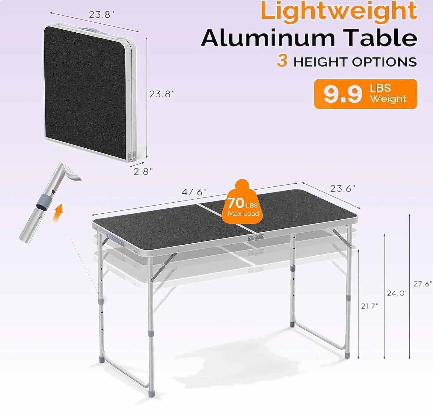 VINGLI 4FT White Folding Table Adjustable Height