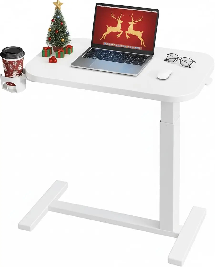 Height-Adjustable Rolling Computer Cart with Cup Holder,